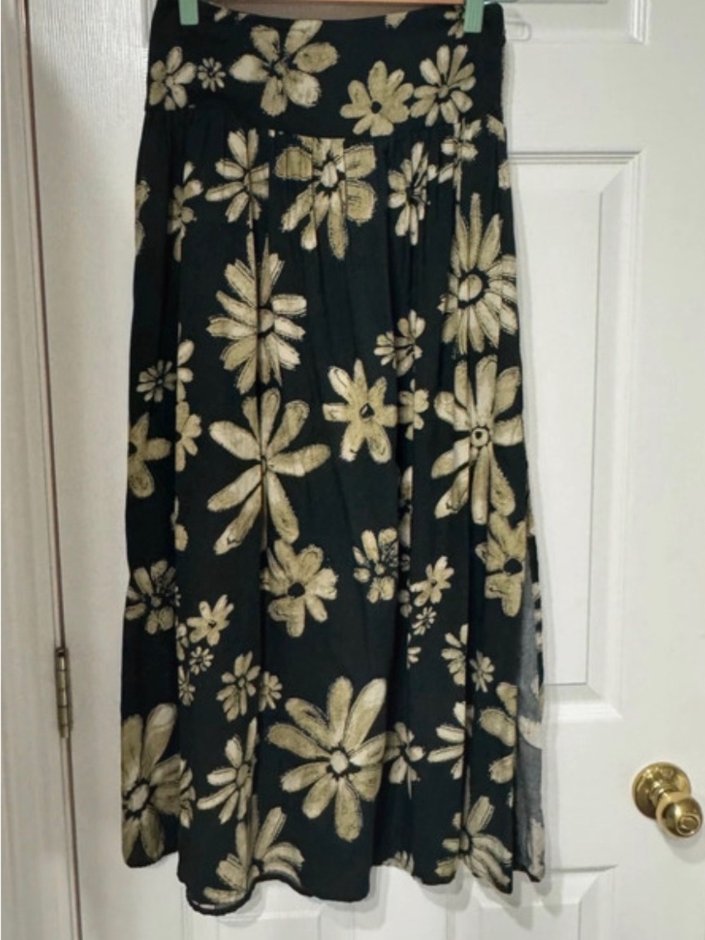 NATURAL LIFE Black Maxi Skirt with Gold Floral Print